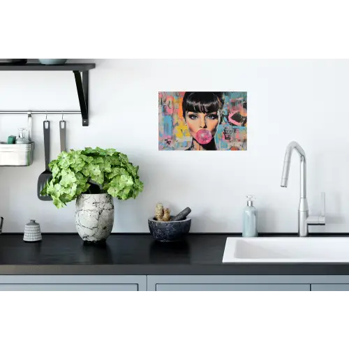Kauwgom - Vrouw - Penseelstreken - Modern Muursticker klein -keuken