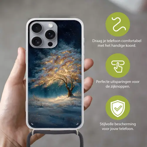 Levensboom - Nacht - Donker - Blauw Hoesje iPhone 16 Pro Max met koord klein -sfeer2_NL