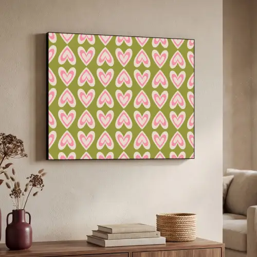 Patroon - Symmetrisch - Hartjes - Olijfgroen Textielframe - compleet frame klein 947 -sfeer3