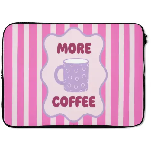 More coffee - Roze - Paars - Strepen - Mok laptophoes neopreen klein -zkaufland3dotto