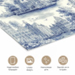 Huizen - Bomen - Water - Vogels - Blauw poster papier klein 62 -closeup_NL