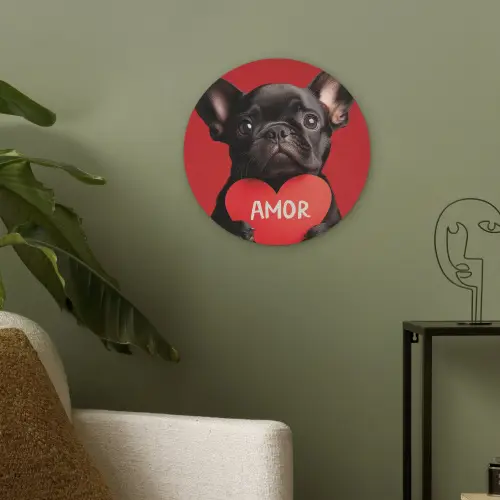 Amor - Hond  - Hartje - Rood Akoestische PET Vilt - Rond klein -sfeer2