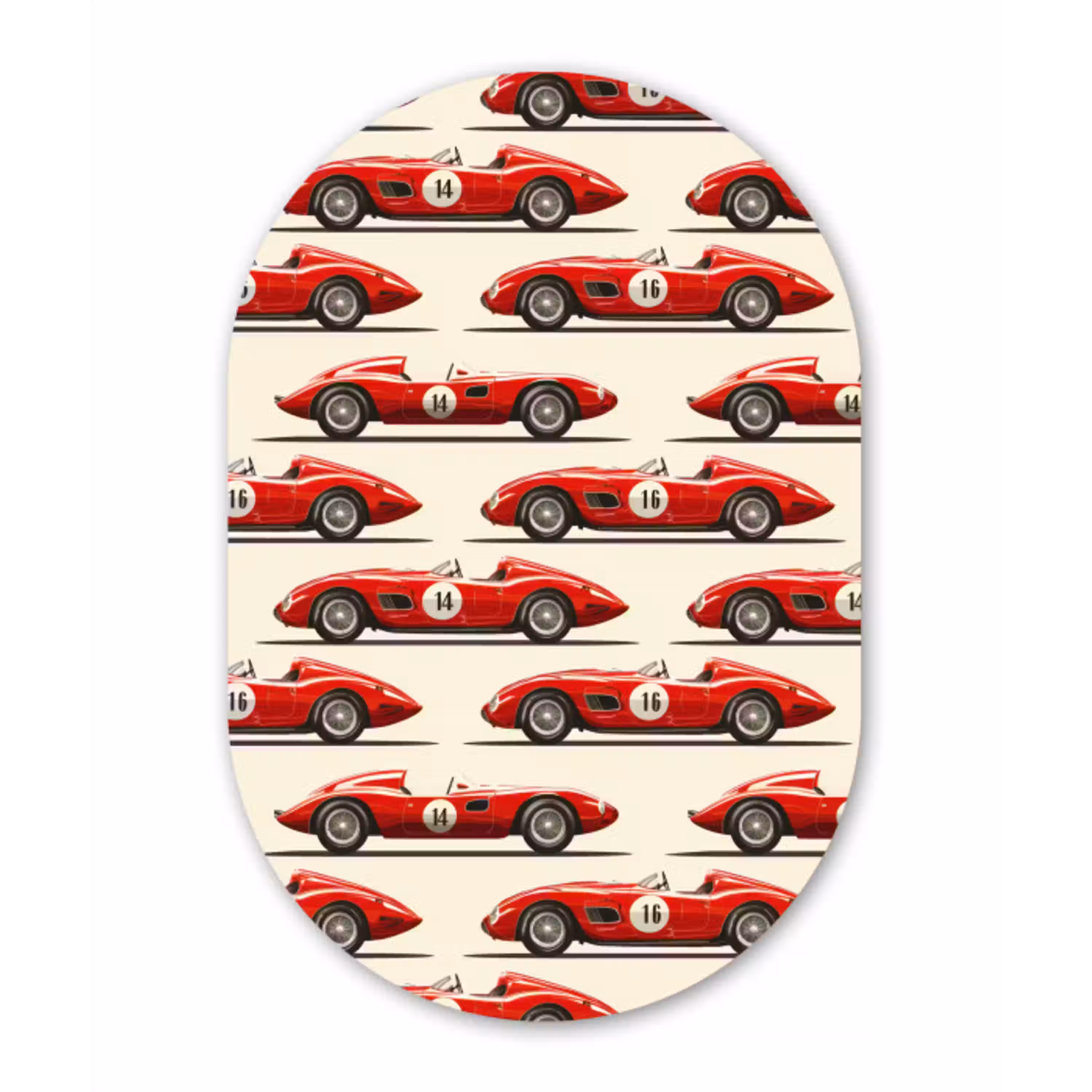 Raceauto - Retro - Rood Wandcirkel Ovaal Aluminium middel 839 -3d