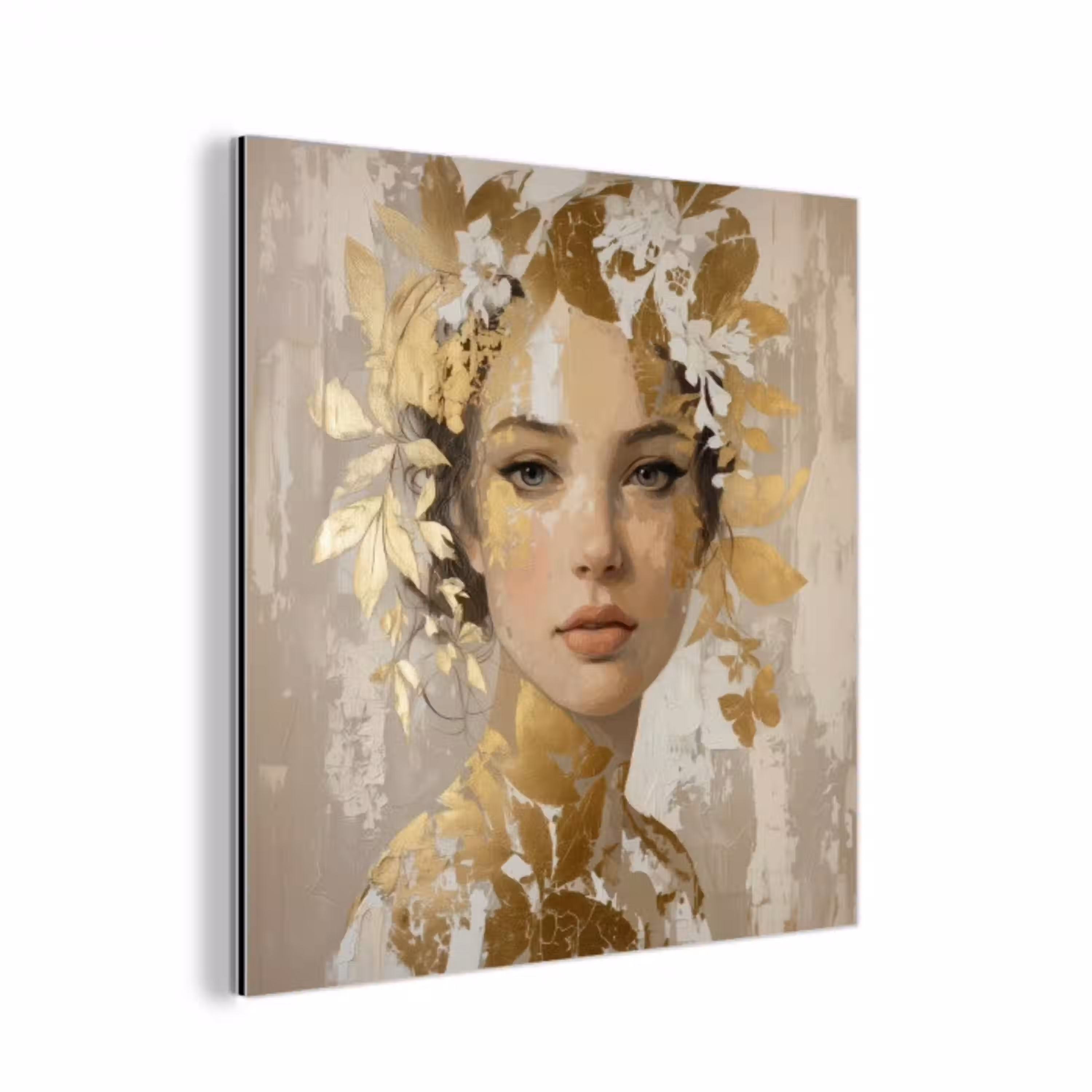 Gezicht - Vrouw - Bladeren - Goud aluminium wit klein -3d