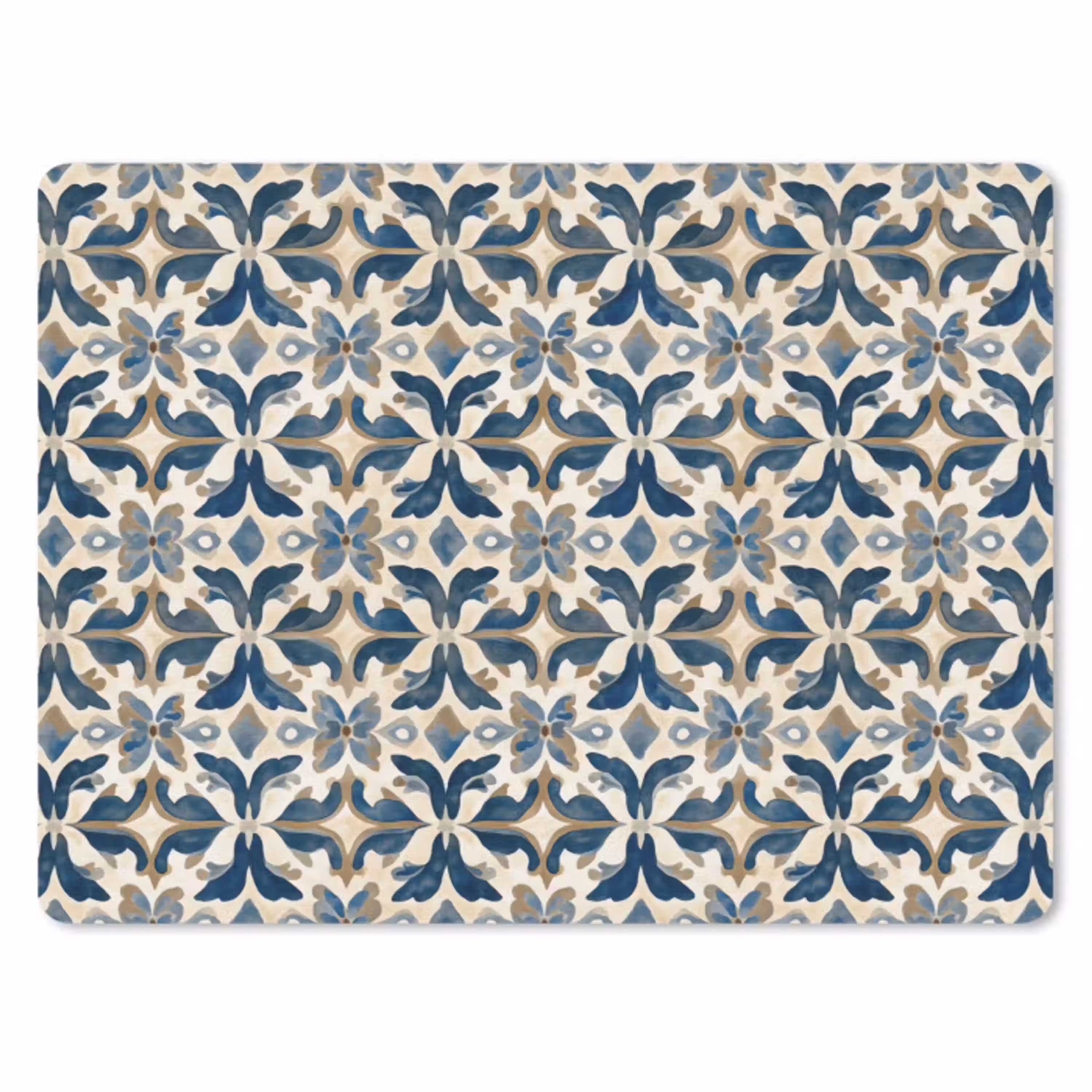 Tegel - Patroon - Blauw - Beige muismat rubber klein 262 -3d