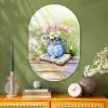 Vaas - Delftsblauw - Madeliefjes Wandcirkel Ovaal Glas middel -sfeer2