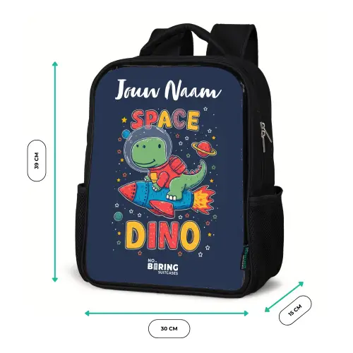 Dinosaurus - Groen - Raket - Sterrenhemel Rugzak - Zwart middel -productfoto_formaten