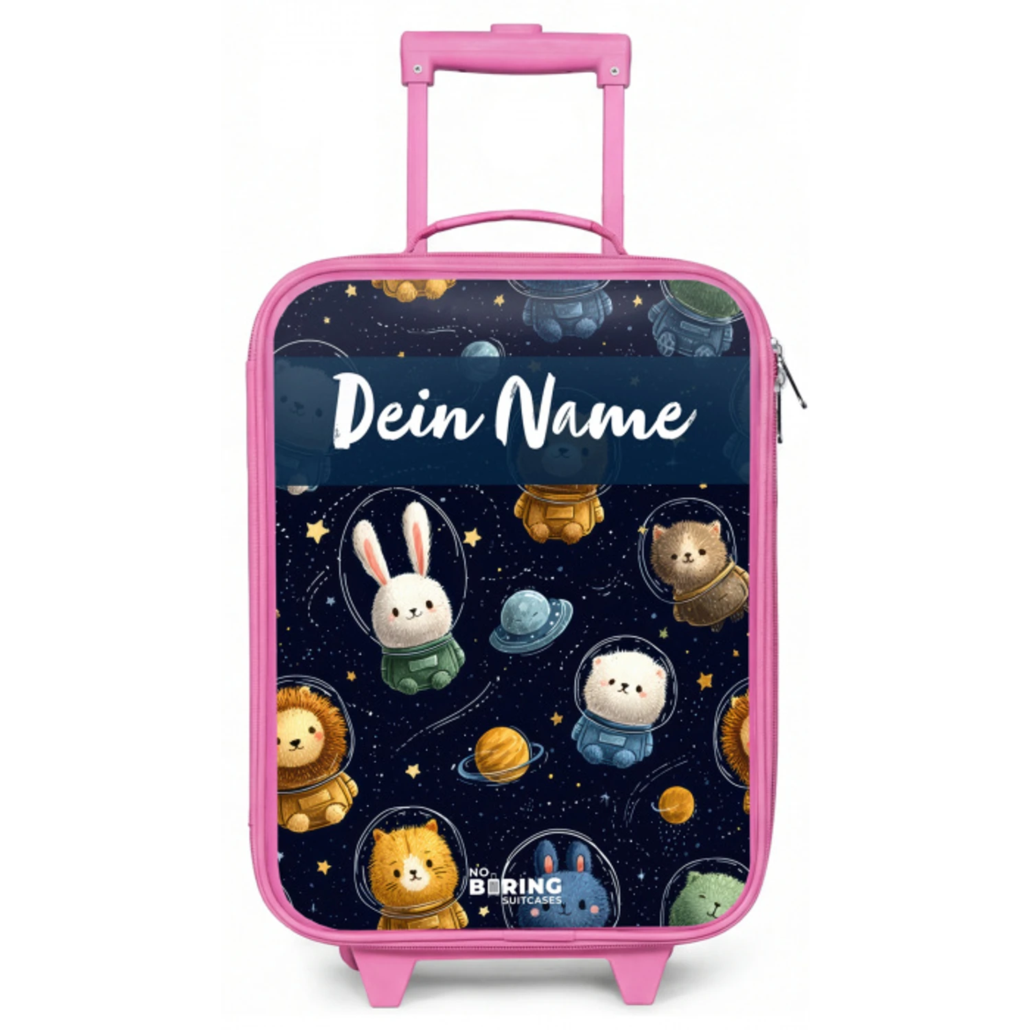 Dieren - Astronaut - Planeten - Sterren Kinderkoffer - Roze klein -zz3dotto