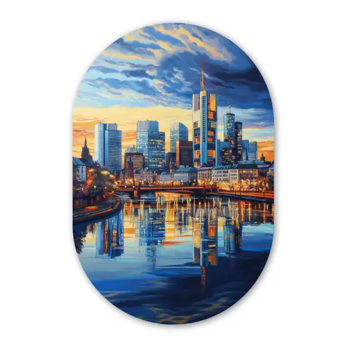 Zonsondergang Frankfurt - Stad - Skyline - Water Wandcirkel Ovaal Forex klein -3d