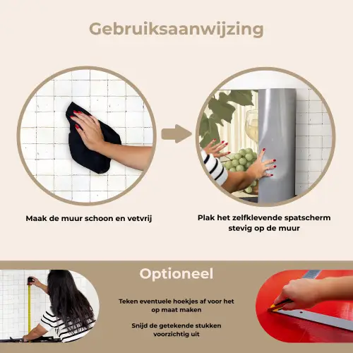 Wijn - Druiven - Kaas - Bladeren keuken achterwand spatscherm klein -gebruiksaanwijzing_NL