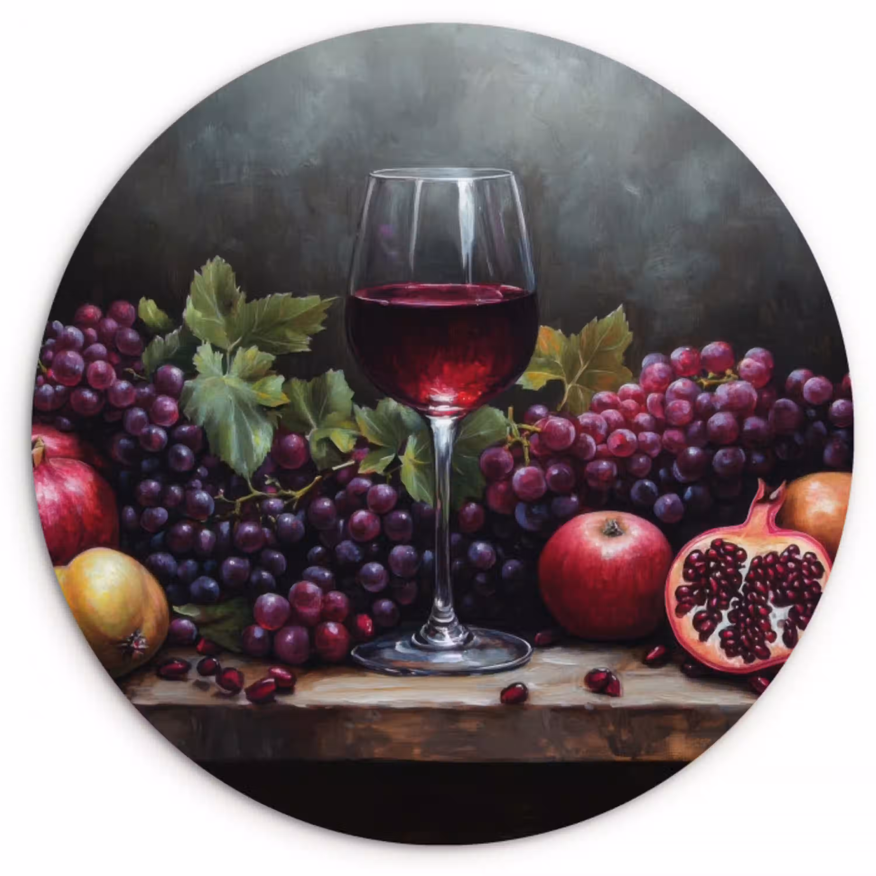 Wijn - Fruit - Stilleven Wandcirkel kunststof plaat 5mm dik klein -3d