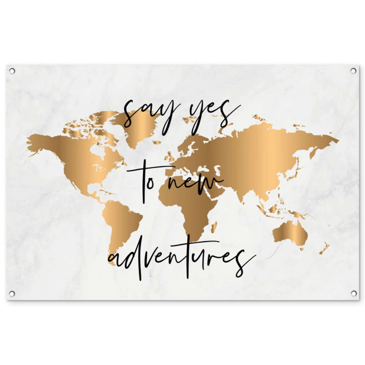 Quote - Goud - Glanzend - Wereldkaart tuinposter los doek groot -3d