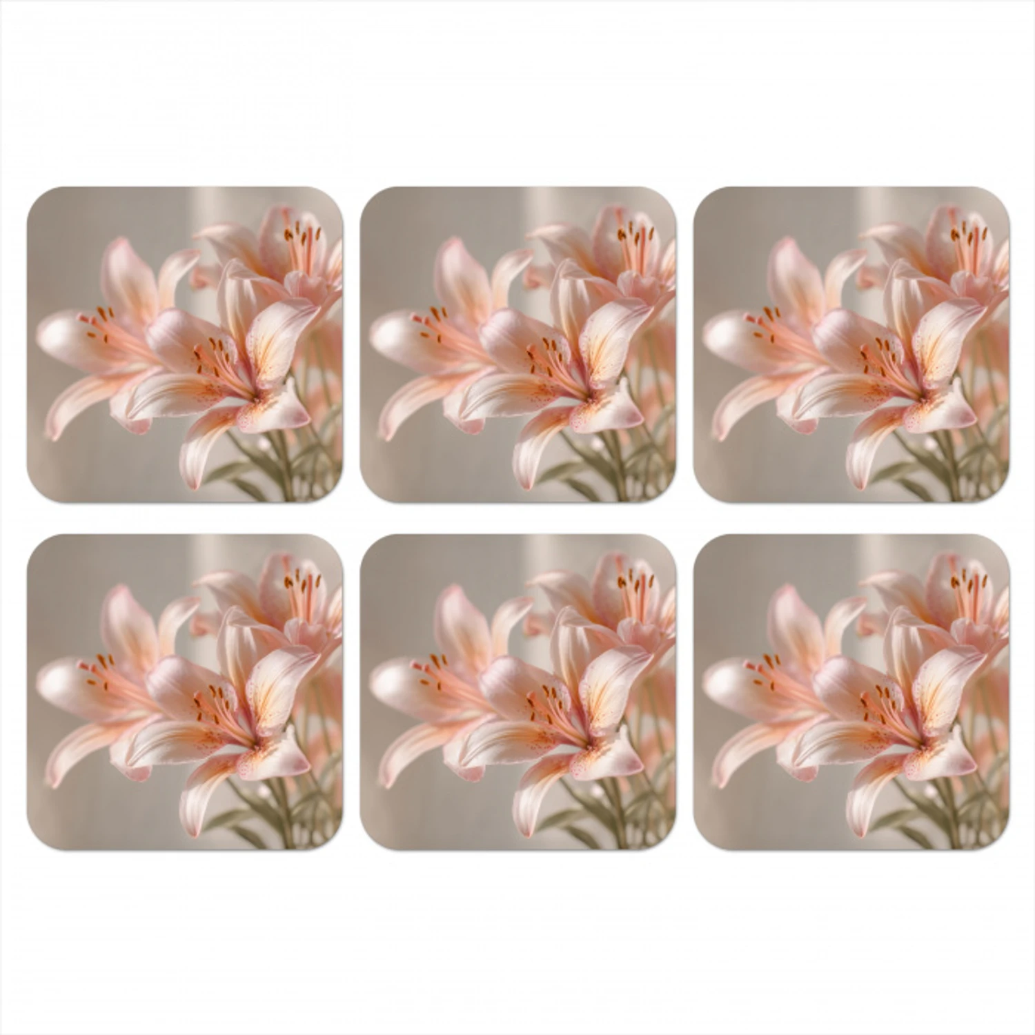 Lelies - Meeldraden - Roze - Wazig onderzetter kurk middel -3d