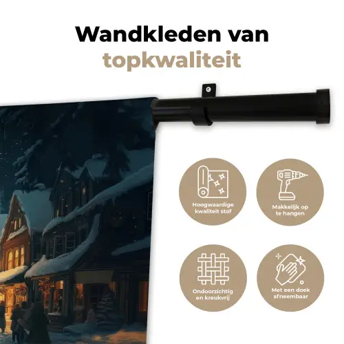 Kerstfeest - Dorp - Donker Wandkleed katoen klein -sfeer2