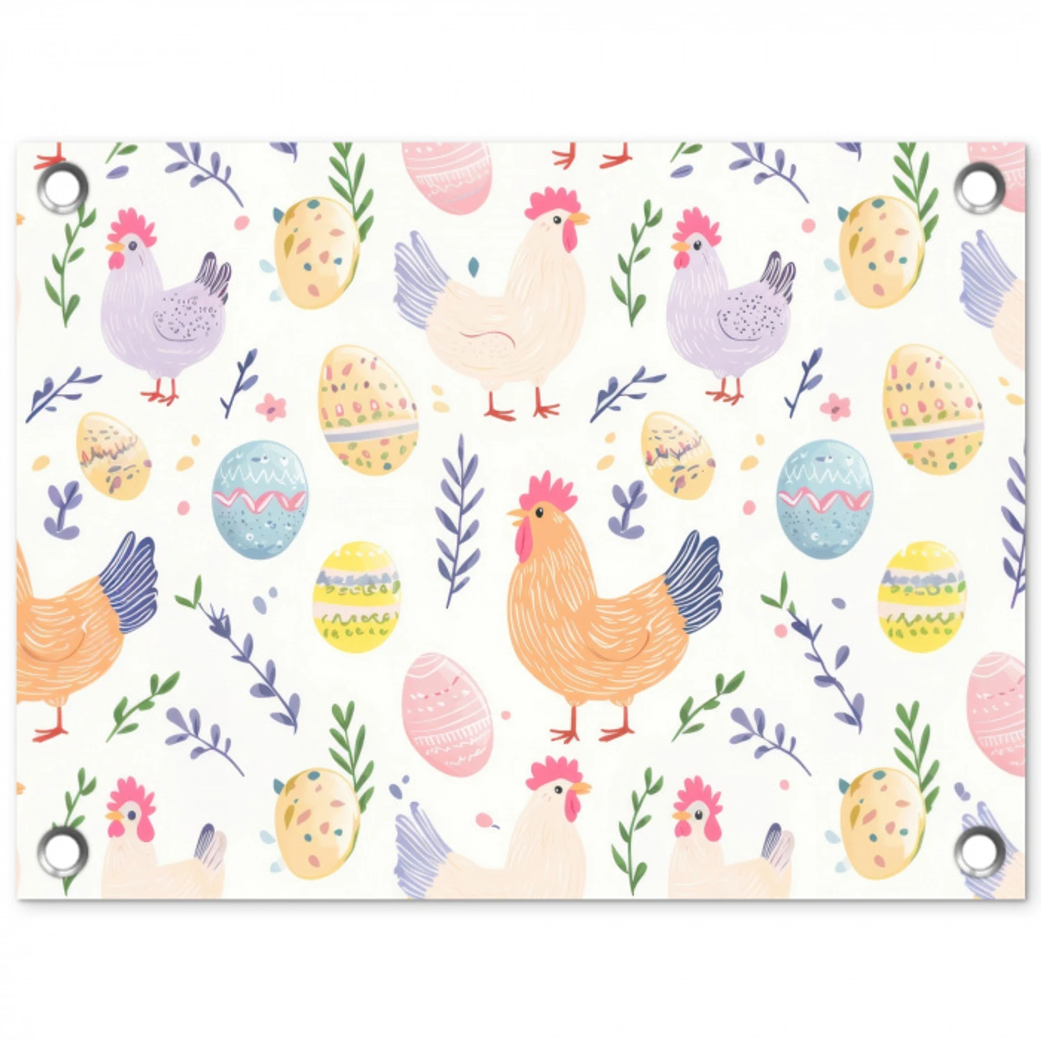 Patroon - Kip - Paaseieren tuinposter los doek klein -3d