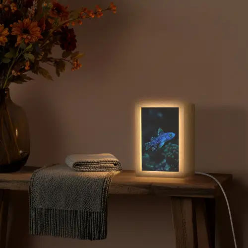 Vis - Stippen - Koraal - Blauw Light Box met kabel (Tafellamp) klein -sfeer4