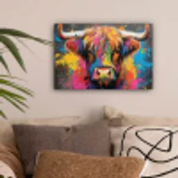 Graffiti - Schotse hooglander - Koe - Kleurrijk canvas 2cm klein -sfeer1
