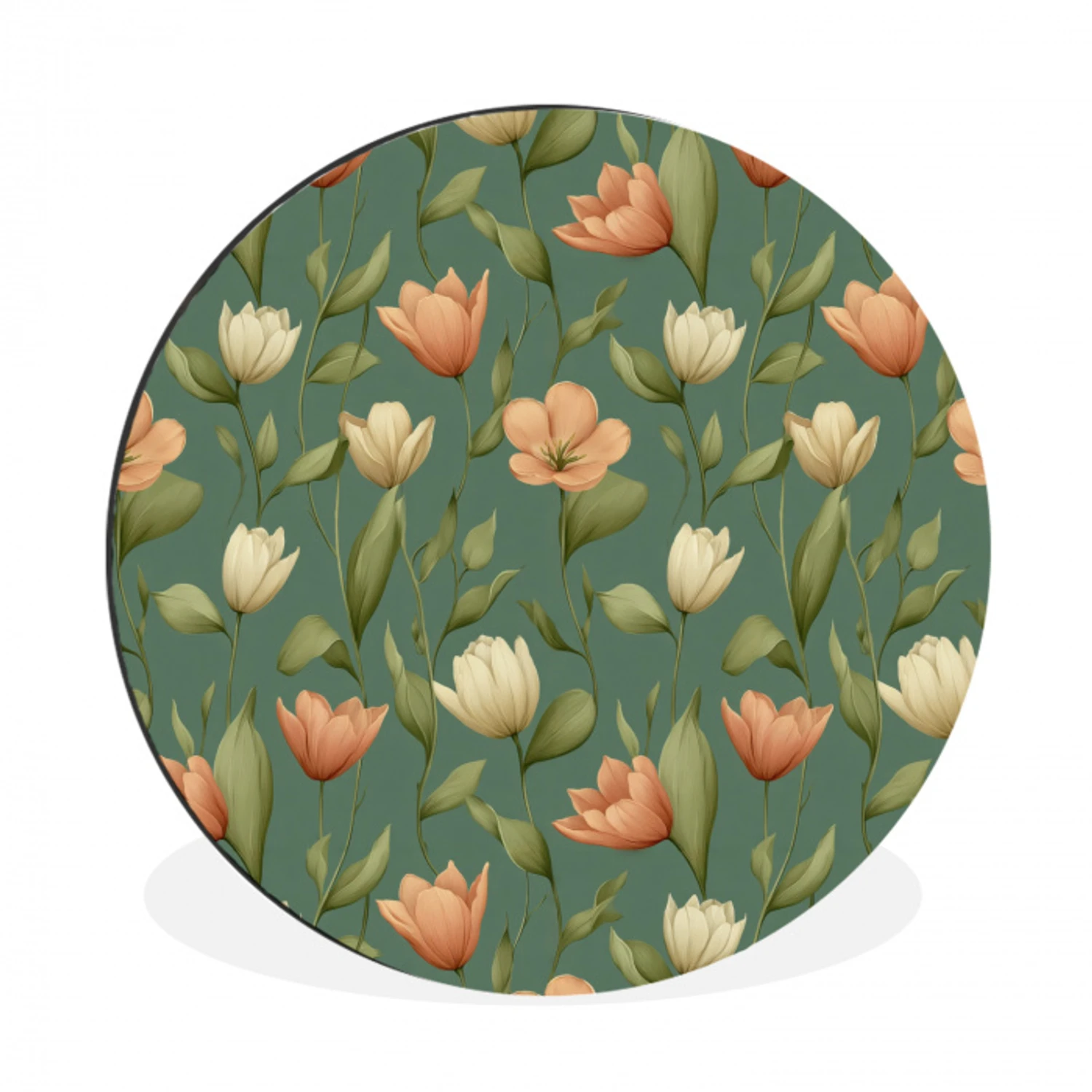 Tulpen - Botanisch - Groen Wandcirkel aluminium klein 190 -3d