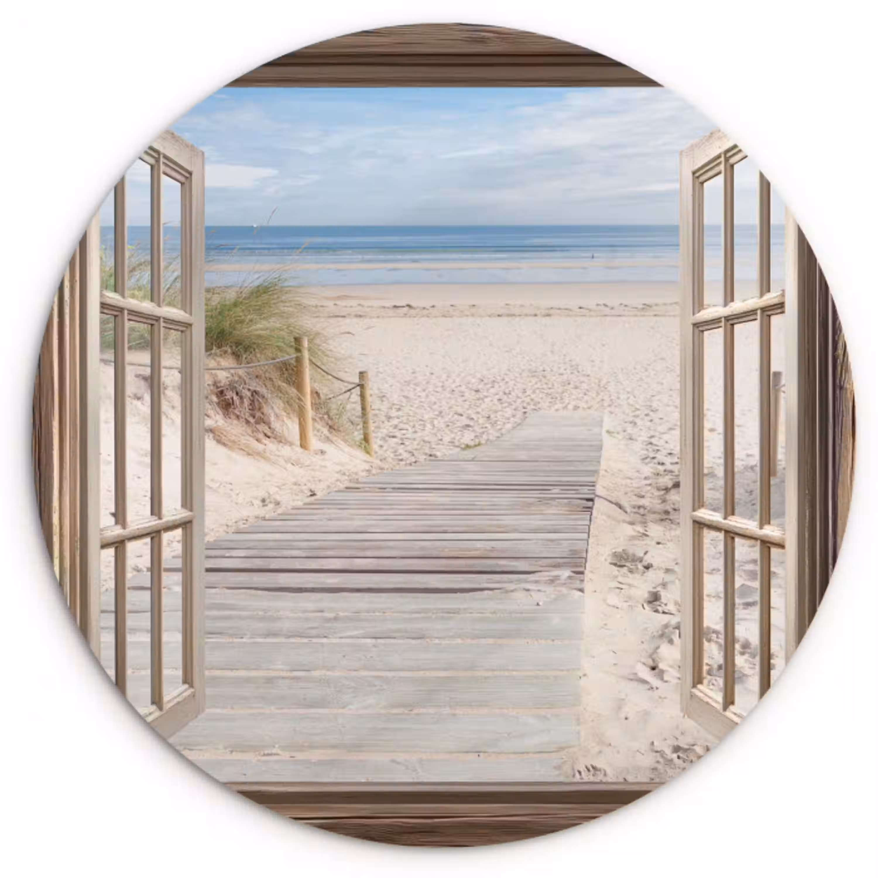 Doorkijk - Strand - Duinen - Pad - Landschap Wandcirkel kunststof plaat 5mm dik klein -3d