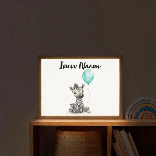 Zebra - Baby dier - Blauwe ballon Light Box met batterij (Wandlamp kind) middel -sfeer1_kind