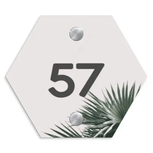 Lichtroze met palmblad - Traditioneel Naambord Hexagon klein -3d