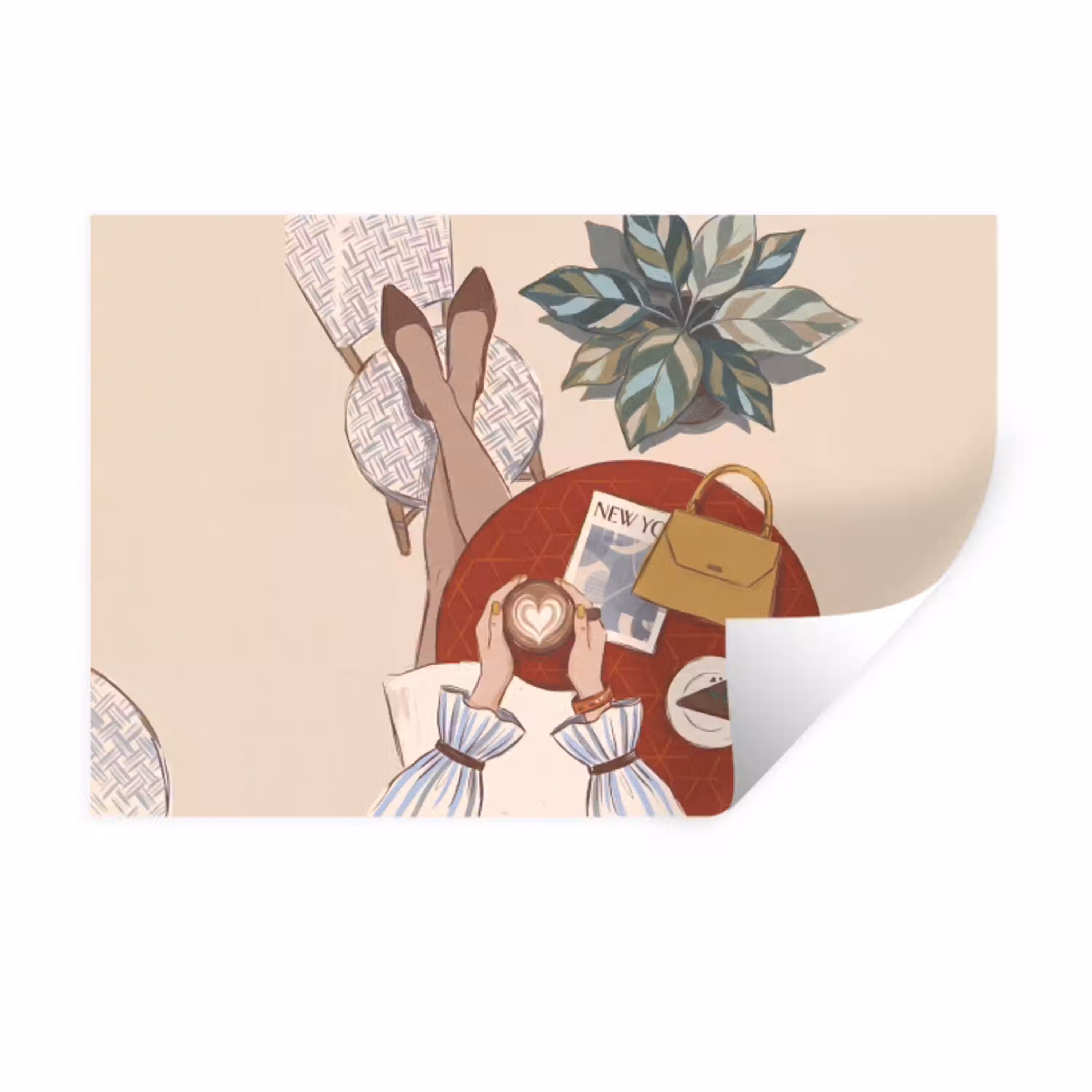 Mensen - Cafe - Koffie - Stadsleven - Modern Muursticker klein -3d