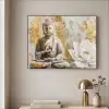 Boeddha - Bloem - Lotus - Wit - Goud - Zen Textielframe zwart klein -sfeer2