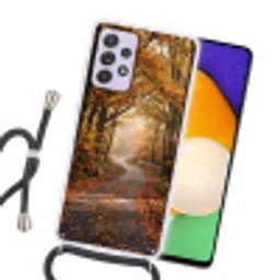 Bospad - Herfstbos - Bladeren - Oranje - Nostalgisch Hoesje Samsung Galaxy A52 5G met koord klein -sfeer1