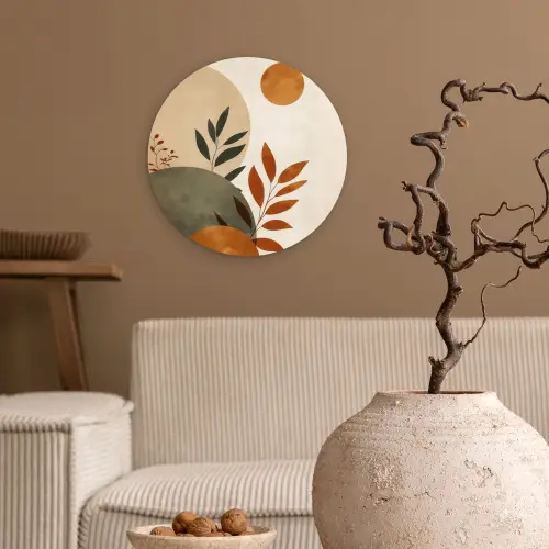 Vormen - Rond - Bladeren - Beige Wandcirkel kunststof plaat 5mm dik klein -sfeer1