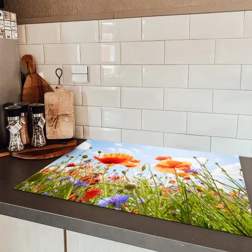Bloemen - Klaproos - Lente - Natuur - Rood - Blauw Inductie beschermer vinyl 3mm klein -sfeer3