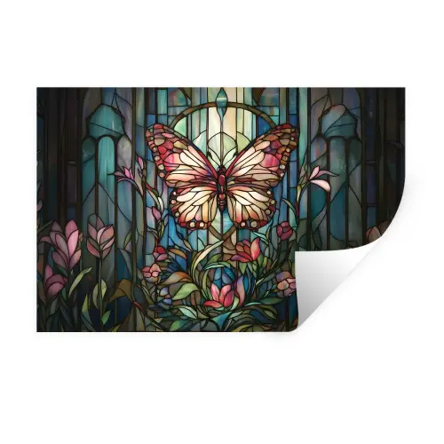 Vlinder - Roze - Bloemen - Bladeren Muursticker klein -3d