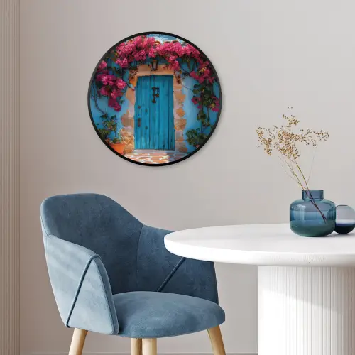 Deur - Hout - Bloemen - Blauw Fotolijst rond zonder passe partout klein -sfeer2