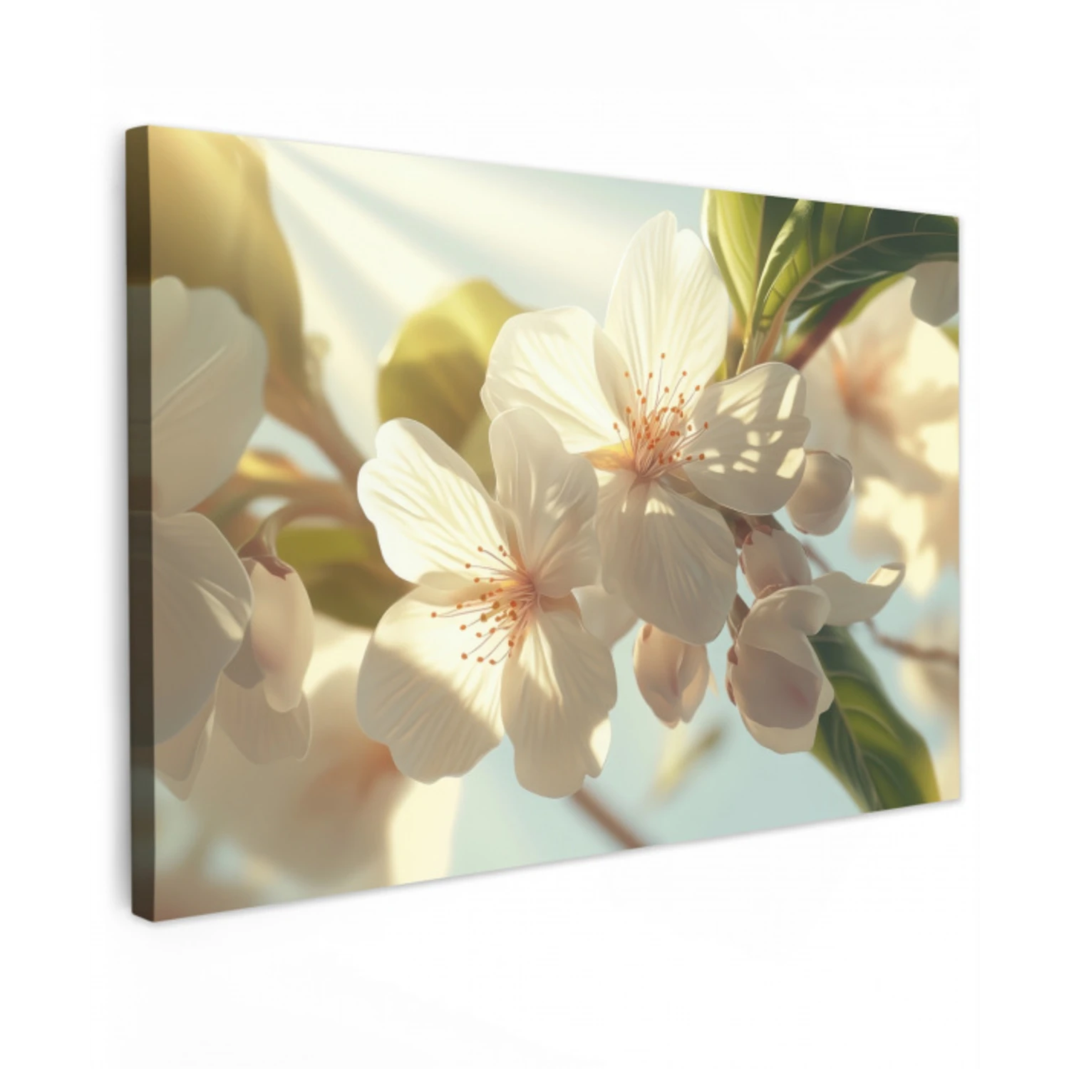 Bloesems - Wit - Zonnestralen -  Bloemblaadjes Tuinposter op houten frame 2 cm dik klein -3d