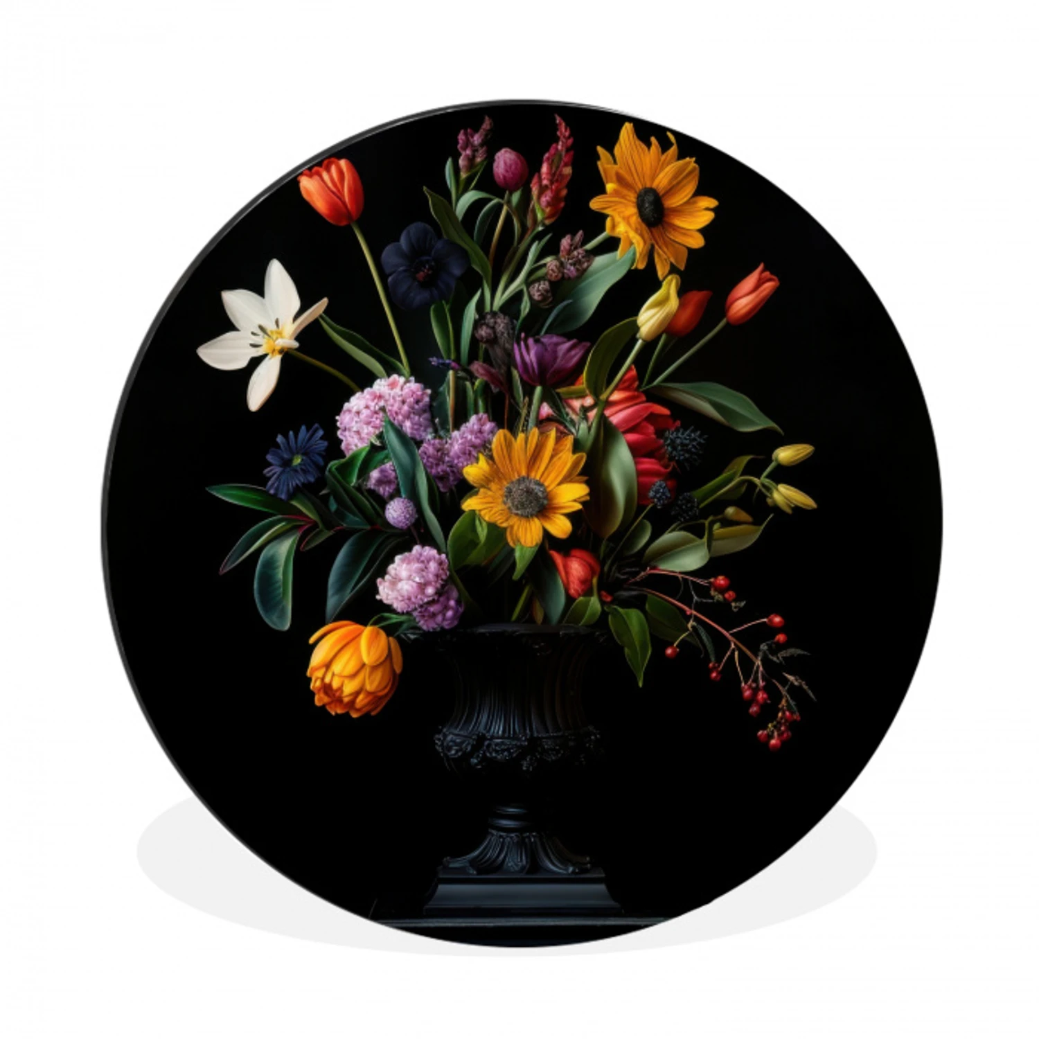 Zonnebloemen - Boeket - Kleurrijk Wandcirkel aluminium klein -3d