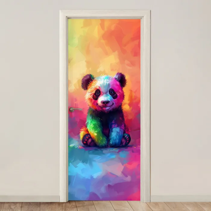 Panda - Dieren - Kleurrijk - Neon deurposter klein -3d_beige