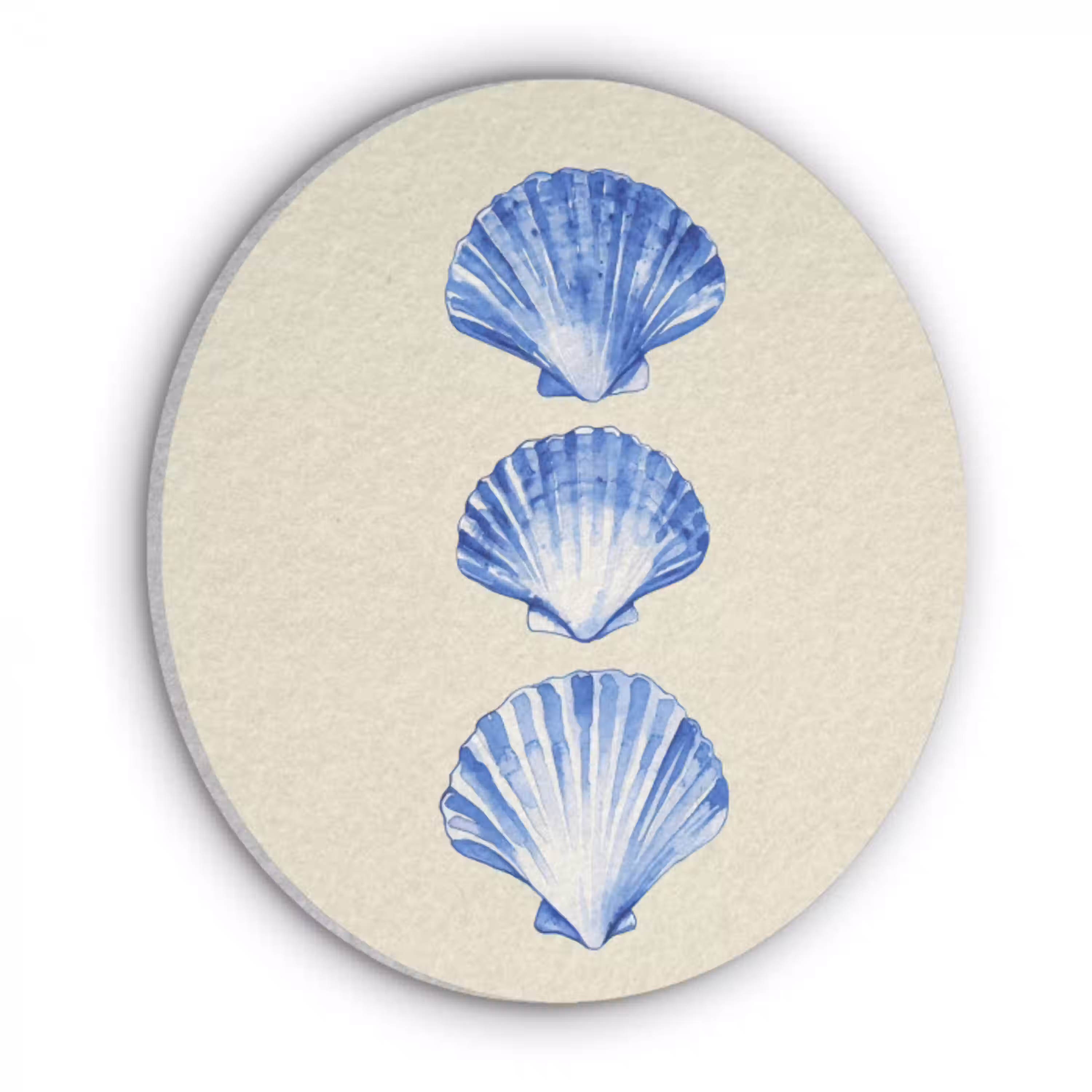 Schelpen - Blauw - Beige Akoestische PET Vilt - Rond klein -3d