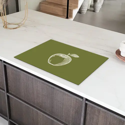 Lijntekening - Appel - Olijfgroen - Blaadje Inductie beschermer vinyl 3mm klein -sfeer8