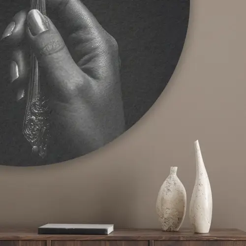 Bestek - Zwart - Wit Akoestische PET Vilt - Rond klein -sfeer5_closeup
