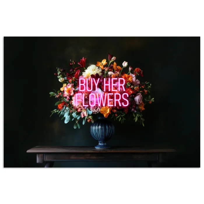 Quote - Bloemen - Vaas - Neon poster papier klein -3d