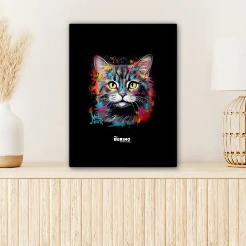 Kat met kleurrijke penseelstreken canvas 2cm klein -sfeer5