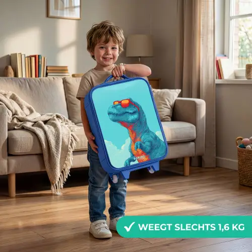 Dino met zonnebril Kinderkoffer - Blauw klein -sfeer2_NL
