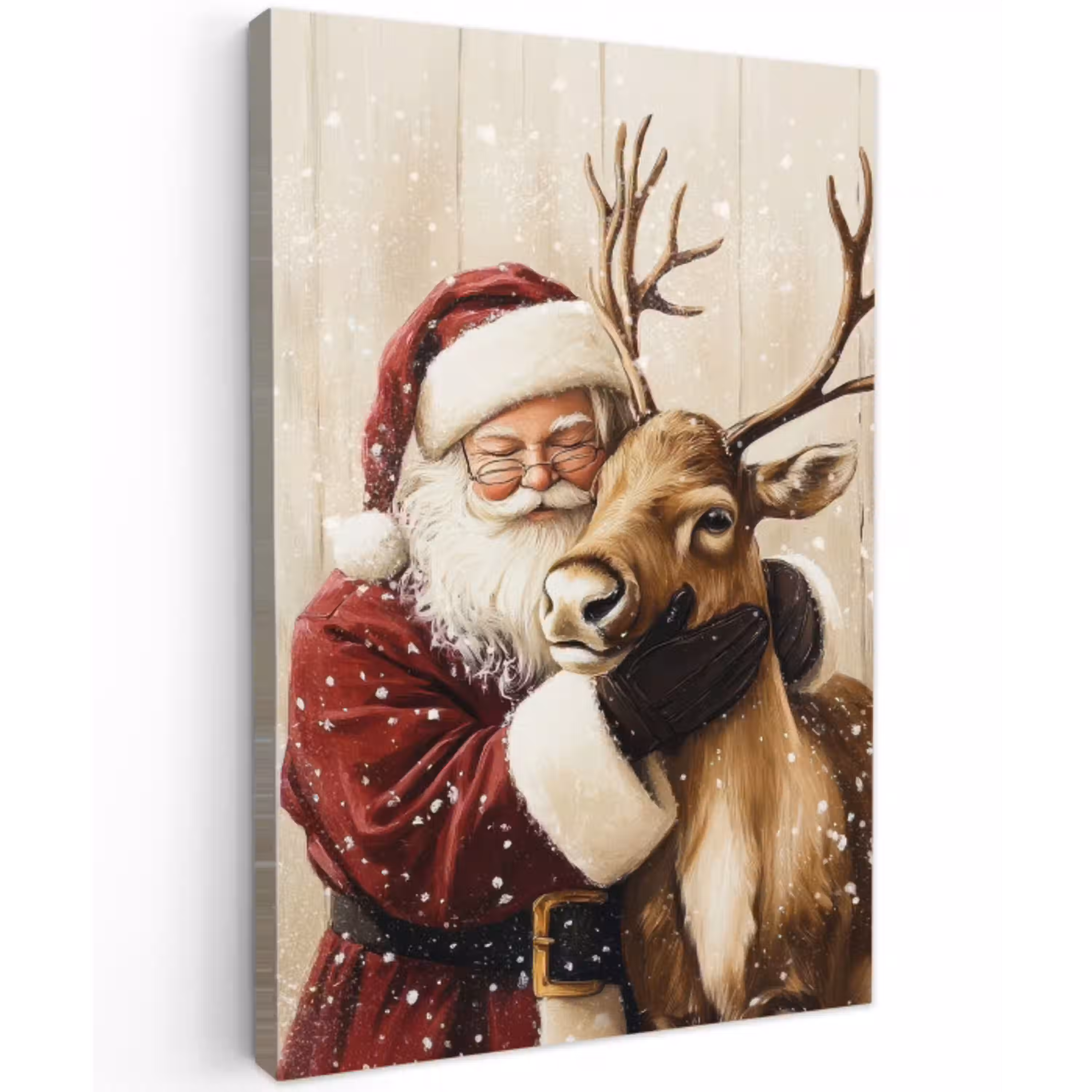 Kerstman - Rendier - Sneeuw - Kleurrijk Tuinposter op houten frame 2 cm dik klein -3d