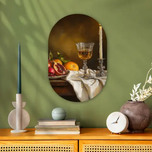 Fruit -  Stilleven - Wijn - Kaars Wandcirkel Ovaal Forex klein -sfeer2