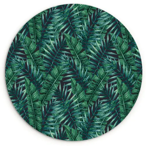 Palmbladeren - Blauw - Tint - Zwart Wandcirkel kunststof plaat 5mm dik klein 188 -3d