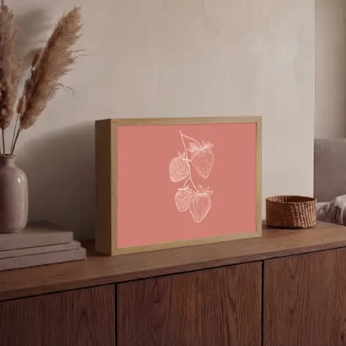 Minimalistisch - Illustratie - Aardbei - Tak Light Box met batterij (Wandlamp) middel -sfeer2