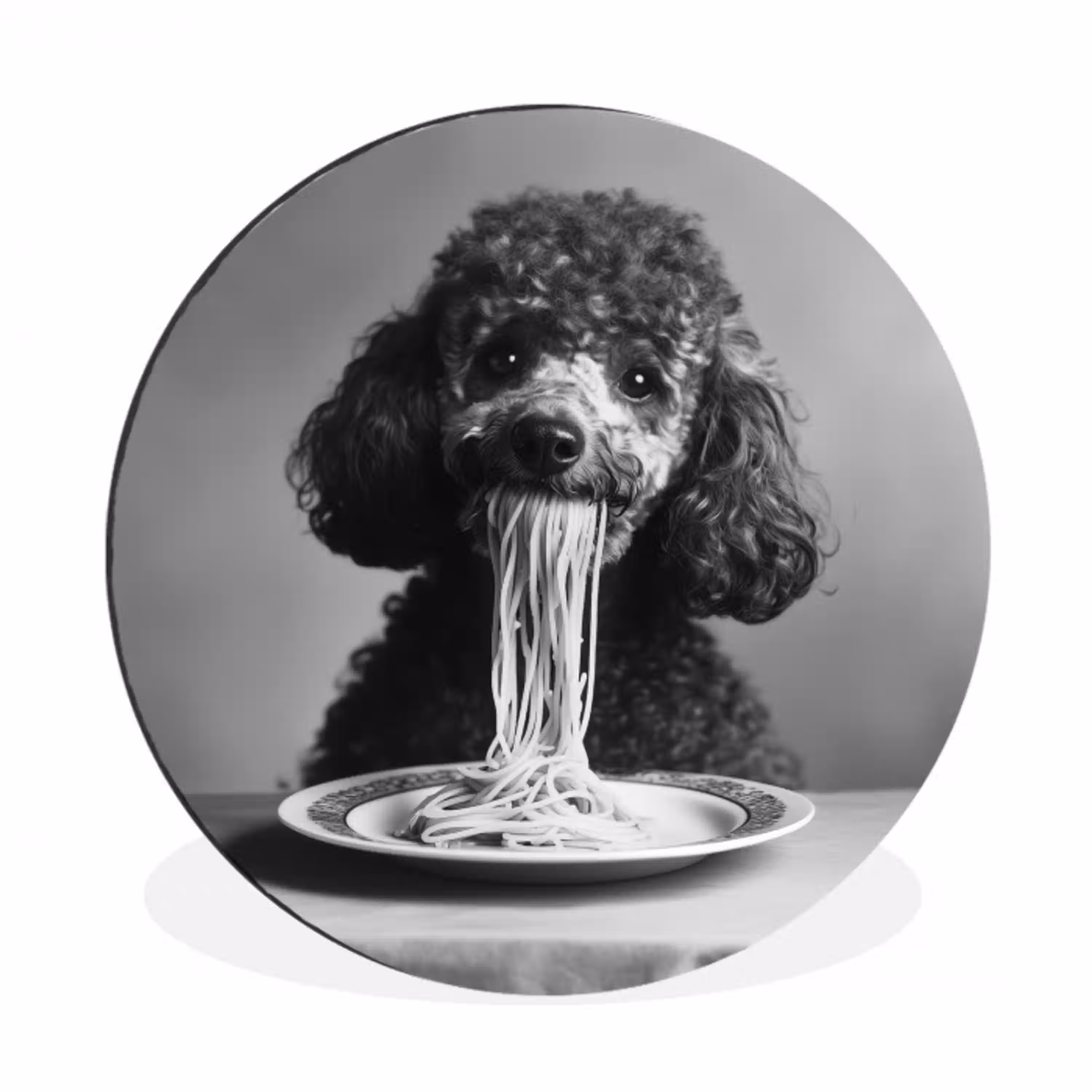 Poedel - Hond - Zwart - Wit - Schattig - Pasta Wandcirkel aluminium klein -3d