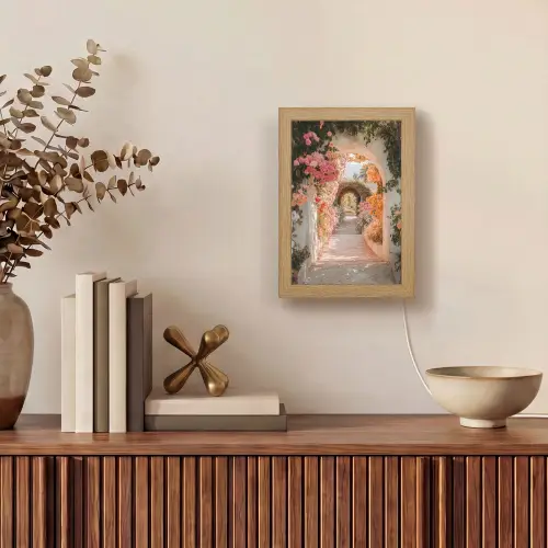 Doorkijk - Boog - Bloemen - Pastel Light Box met kabel (Wandlamp) klein -sfeer2
