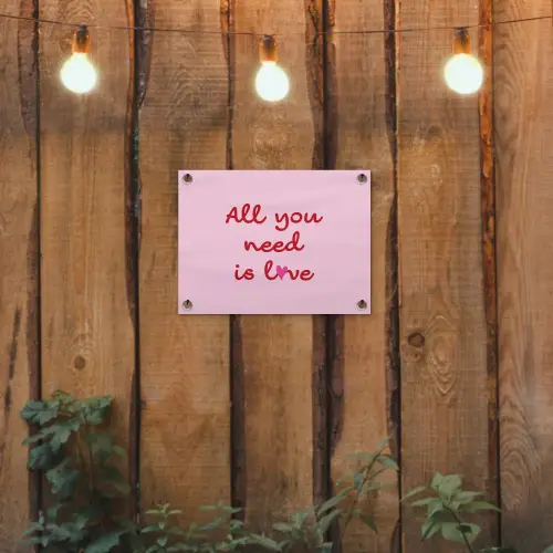 Tekst - Roze - Love - Hart tuinposter los doek klein -sfeer1