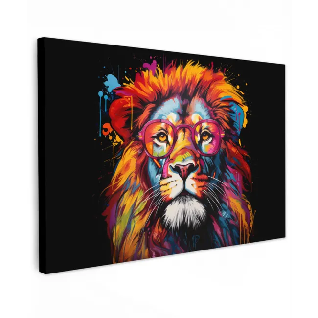 Graffiti - Leeuw - Bril - Zwart canvas 2cm klein -z3d