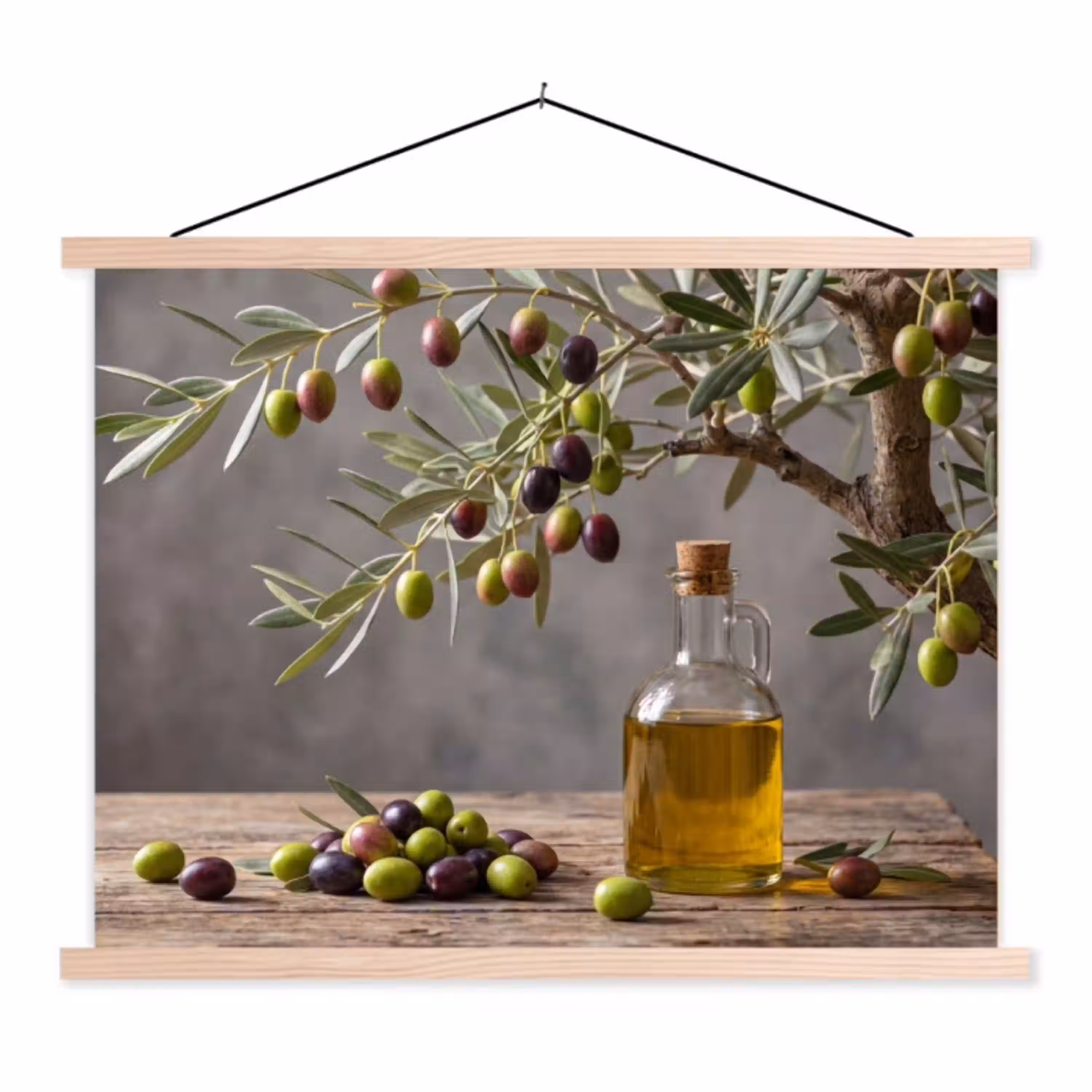 Olijfboom - Olijven - Natuur textielposter latten blank klein -3d